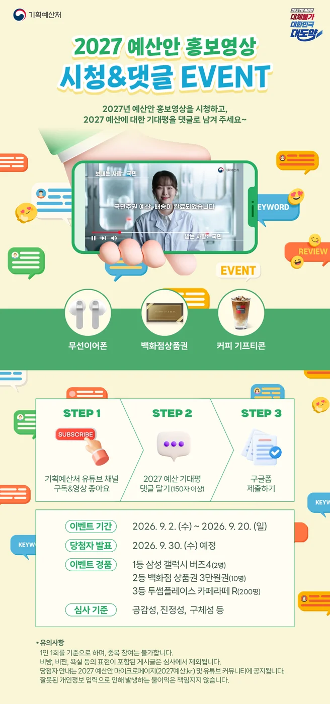 2027년 내가 바라는 우리 생활의 변화는? 2027년 예산안 댓글 이벤트 행사 이미지