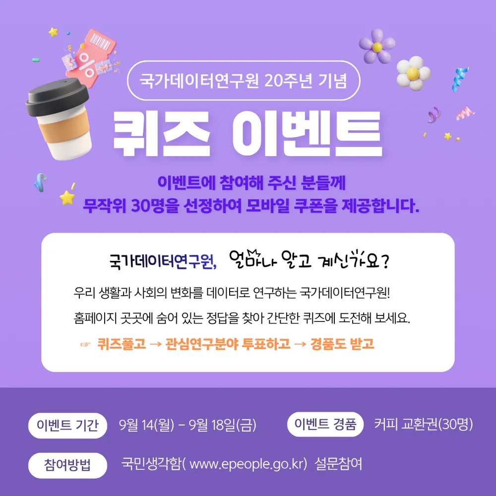 [국가데이터연구원] 20주년 기념 퀴즈 행사 이미지